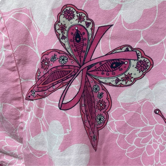 KOI Faux Wrap Scrub Top Pink Breast Cancer Ribbon Support Advocate Print Large - Picture 3 of 6